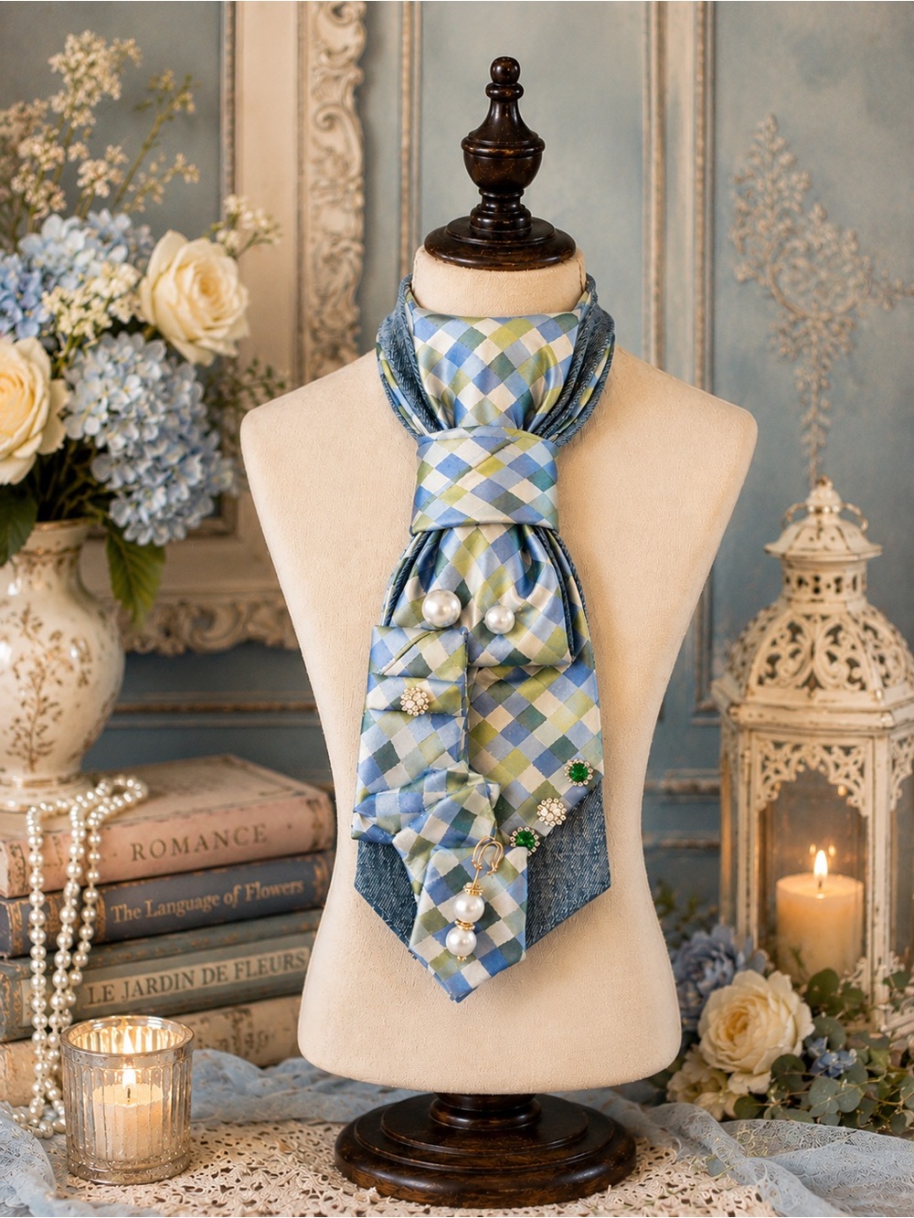 Blue and Green Plaid Decorative Scarf Wrap